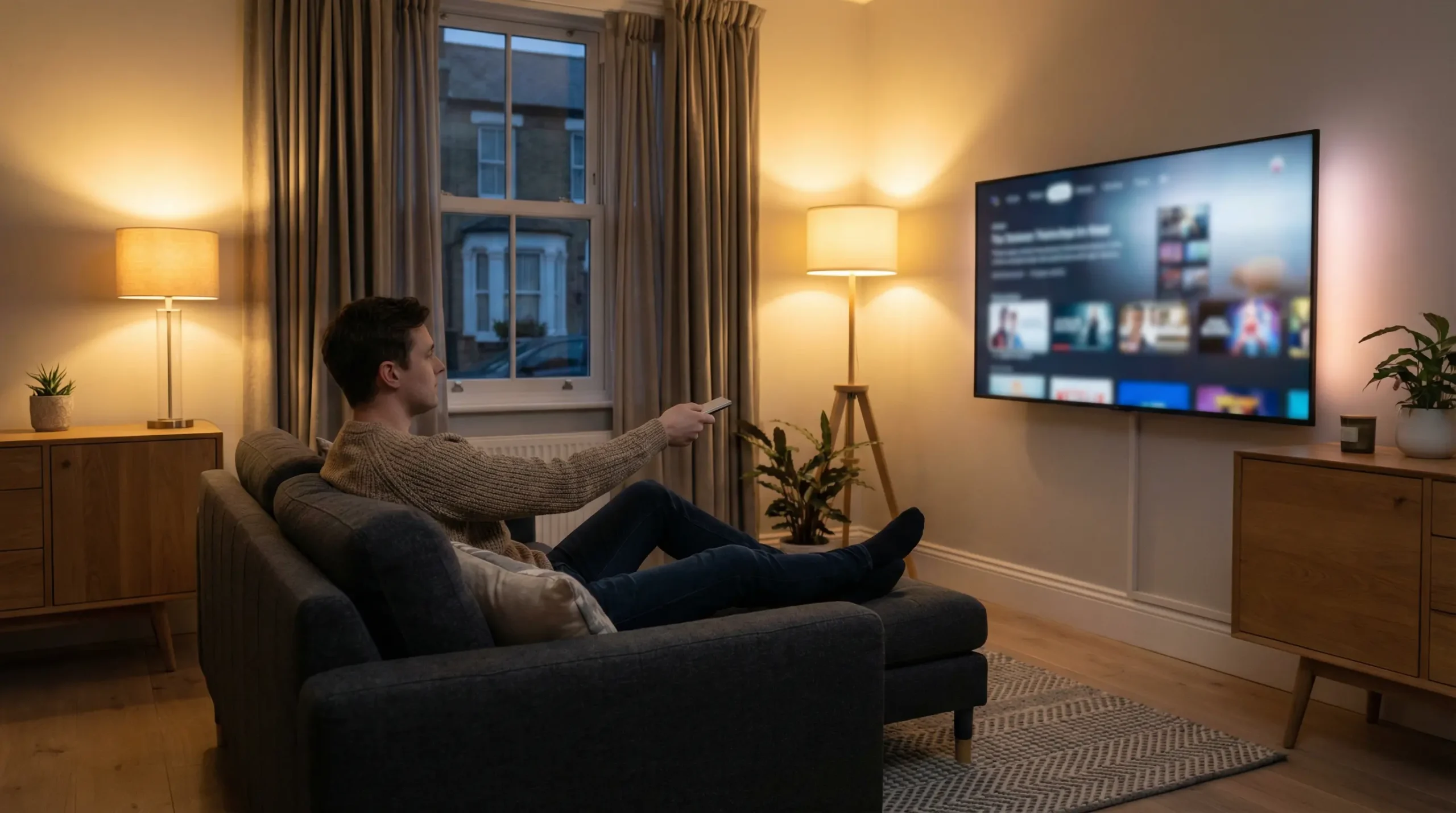 Best IPTV services in the UK 2026 shown on a modern smart TV in a British living room