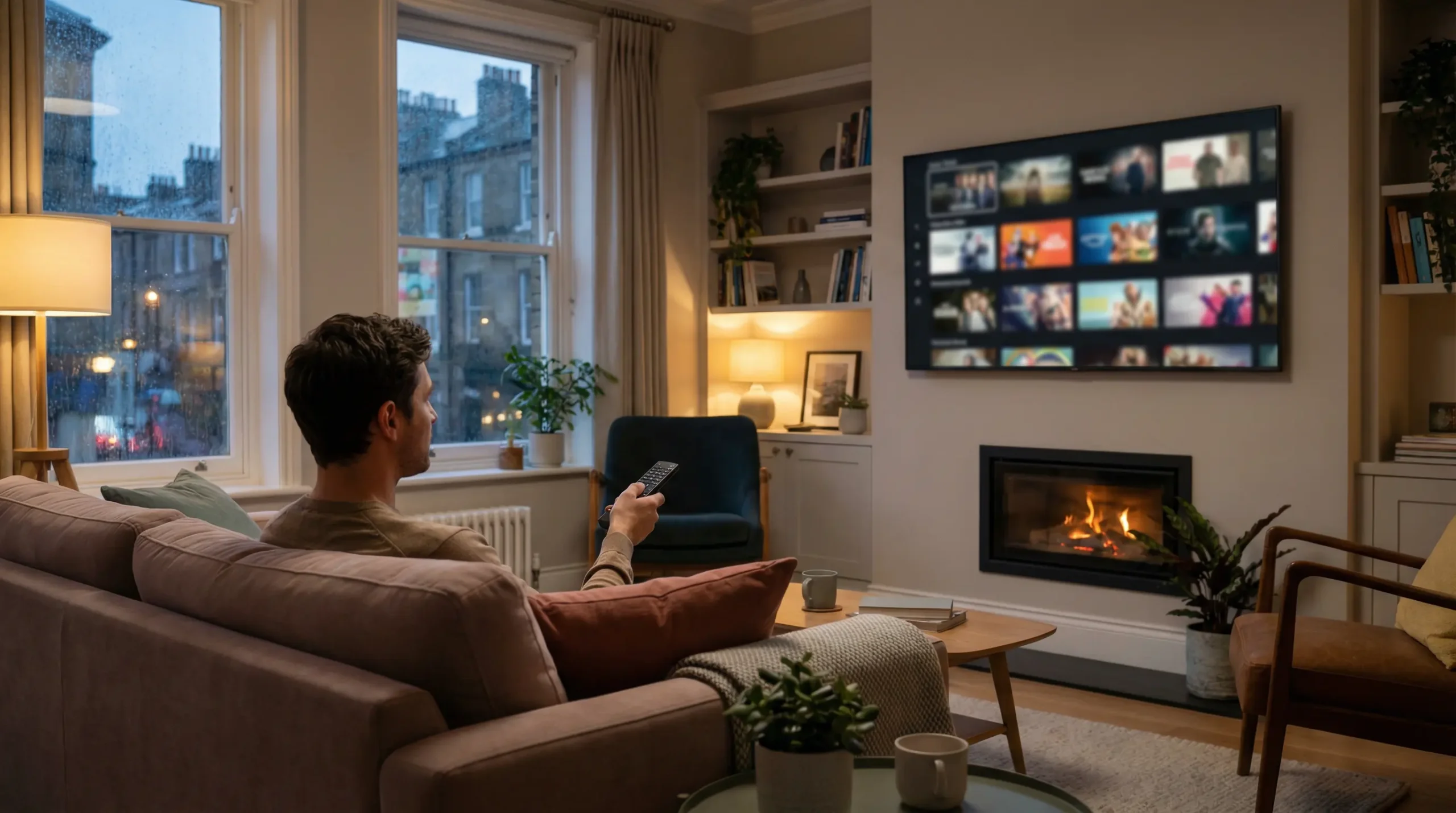 IPTV providers in UK 2026 shown on a modern smart TV in a British living room